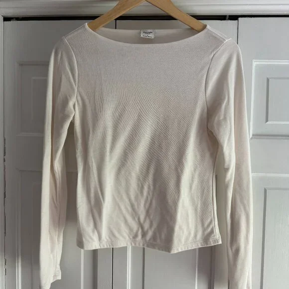 A&F x Kathleen Post Boatneck Cream LS Top - Picture 1 of 2